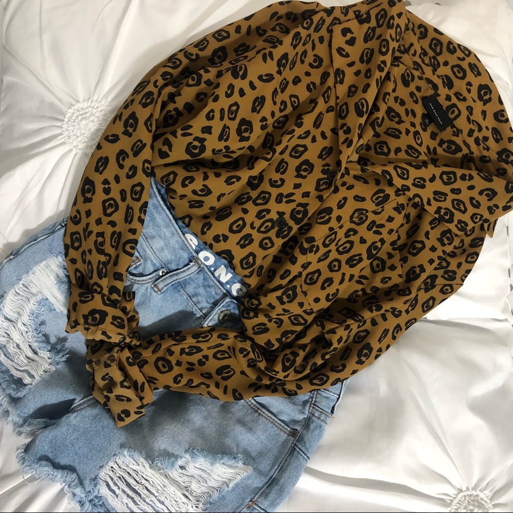 Sheer Cheetah Button Up Blouse